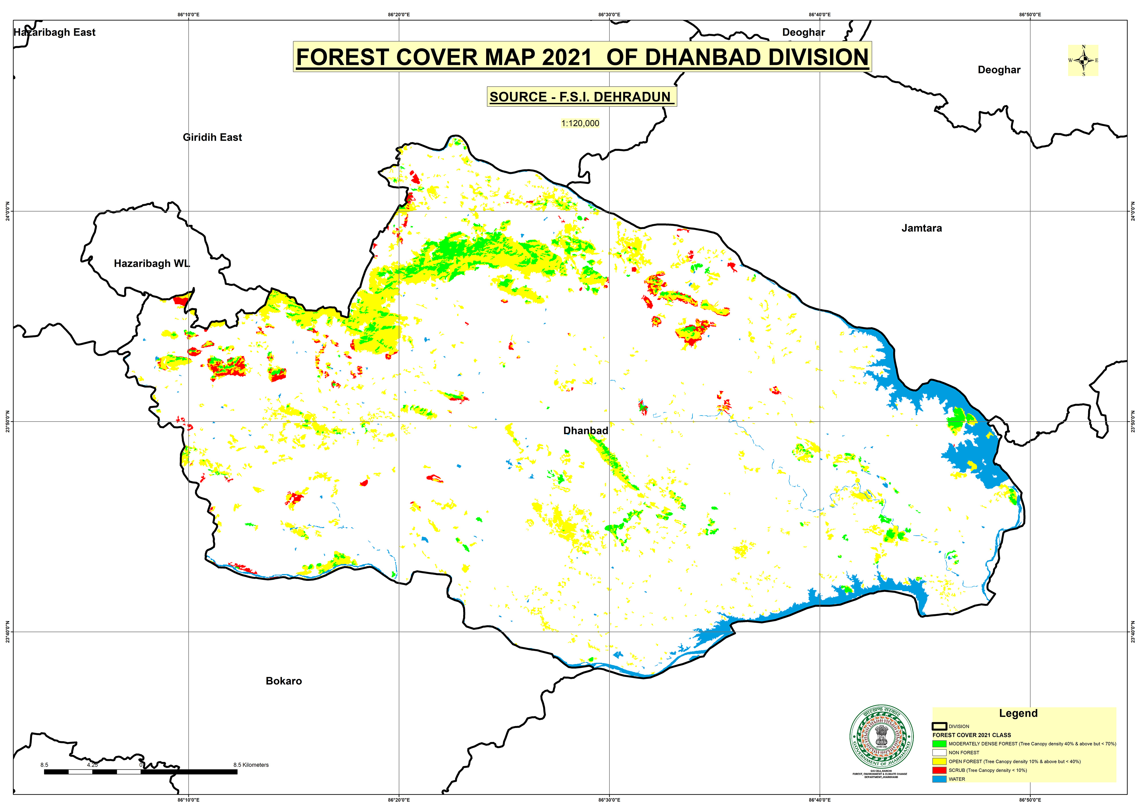 Forest Cover Map of Dhanbad Jharkhand